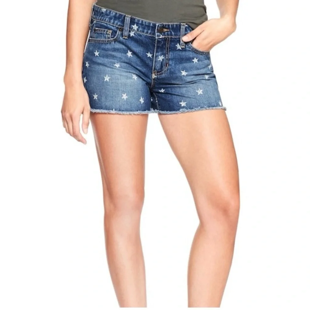 90's GAP Star Print Boyfriend Jean Shorts Faded‎ Trushed Distressed Grunge Goth